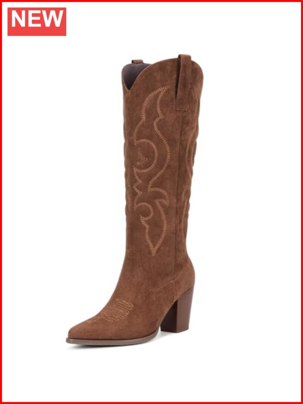 Suede Cowboy Boots Women Knee High Western Pointed Toe Block Heel Side Zip